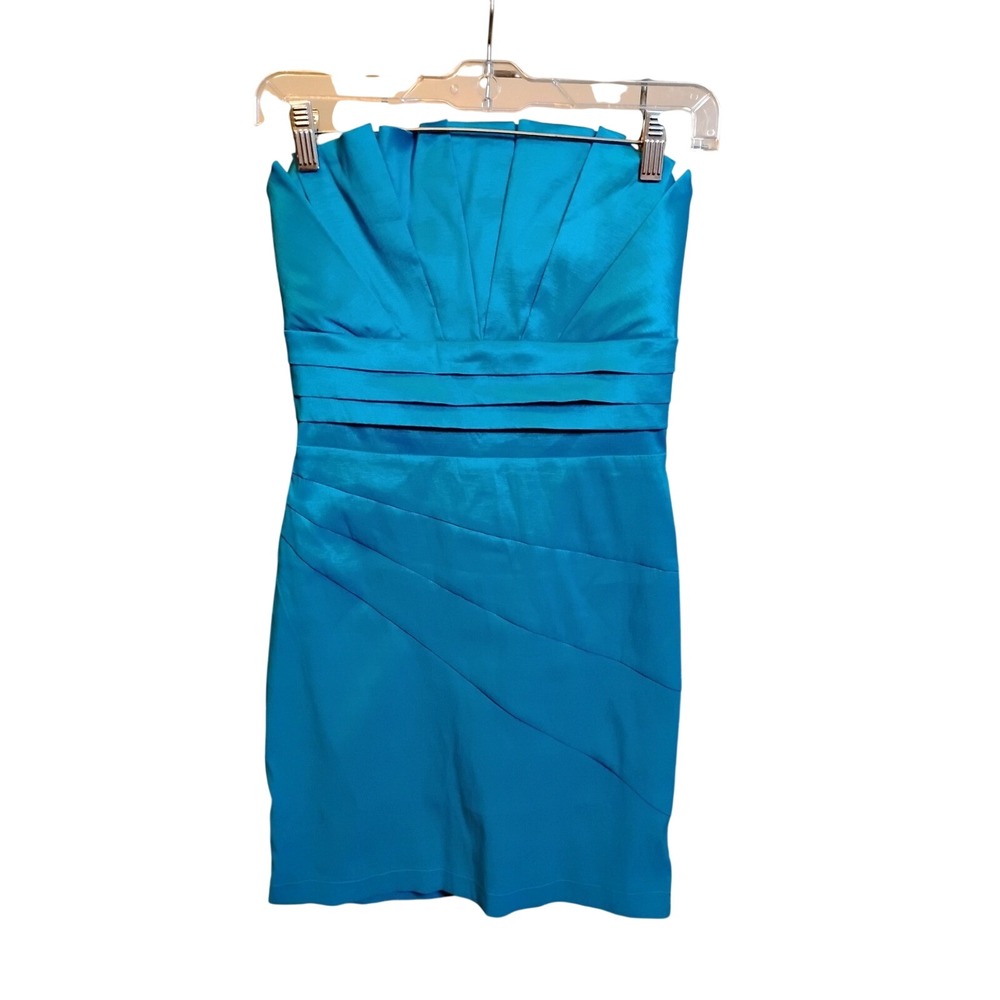 Free Generation Aqua Blue Strapless Pleated Bodycon Mini Dress NWT RJDY127925 M